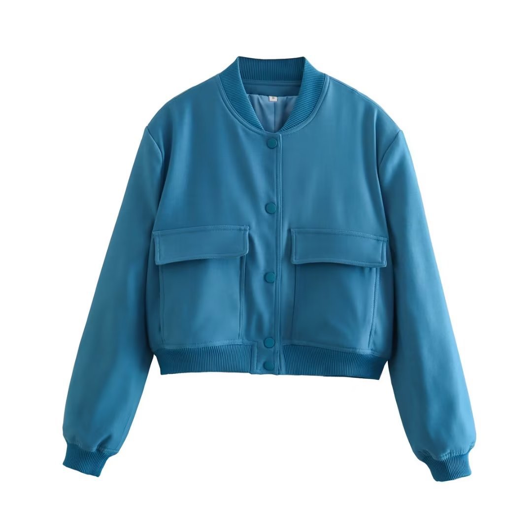 Autumn Y2g Stand Collar Double Pocket Biker Pilot Jacket Top