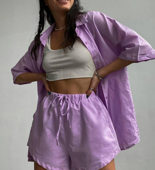 Single Button Short Sleeve Shirt  Shorts Suit