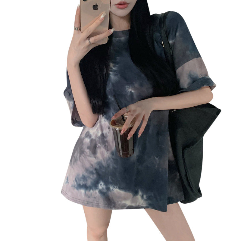 Open-back Design Short-sleeved T-shirt Tie-dye Loose
