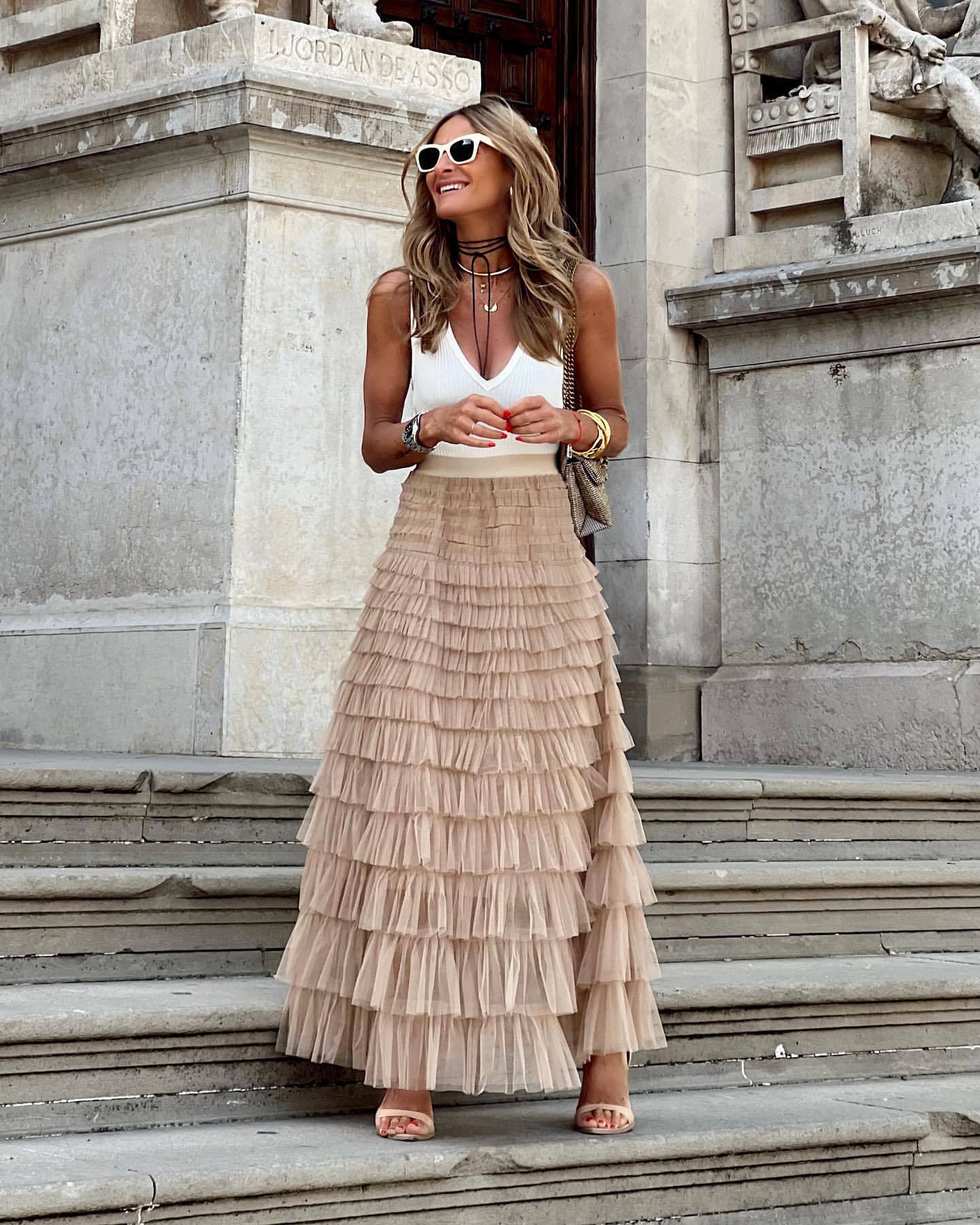 European And American Summer Fashion Mesh Tiered Skirt