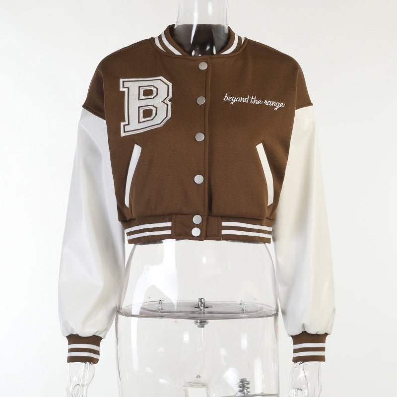 Women's Single-breasted Slim Stitching Long-sleeved Baseball Uniform Jacket