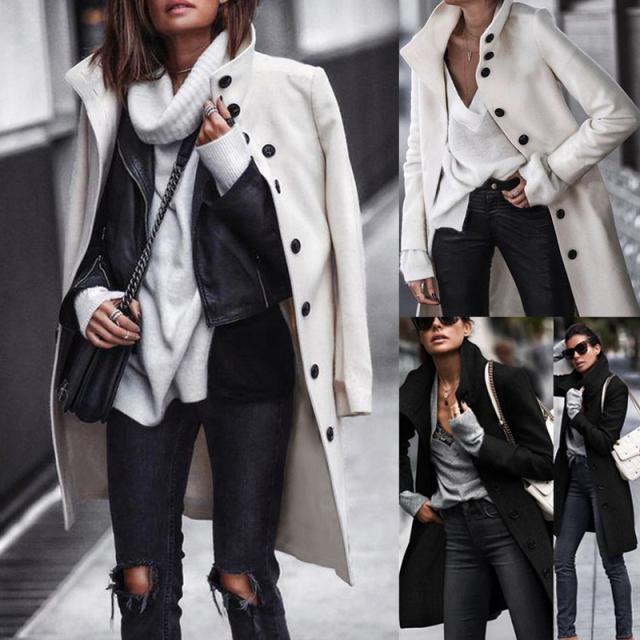 Autumn And Winter New Button Long Woolen Coat Coat