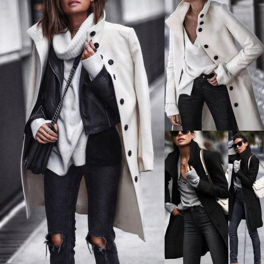 Autumn And Winter New Button Long Woolen Coat Coat
