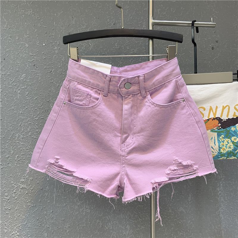 Fashion Wide Leg Pants Ripped Raw Edge Denim Shorts