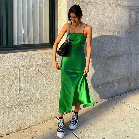New Sling Ice Silk Niche Sexy Dress With Slits