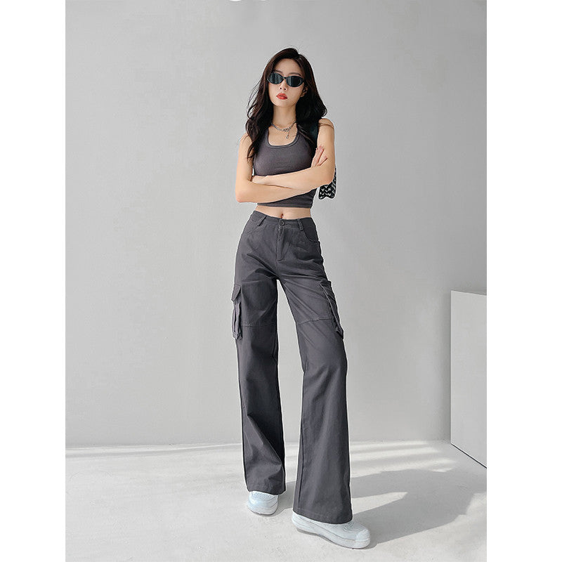 Women's High Waisted Wide Leg Casual Multi Pocket Loose Vintage Pants