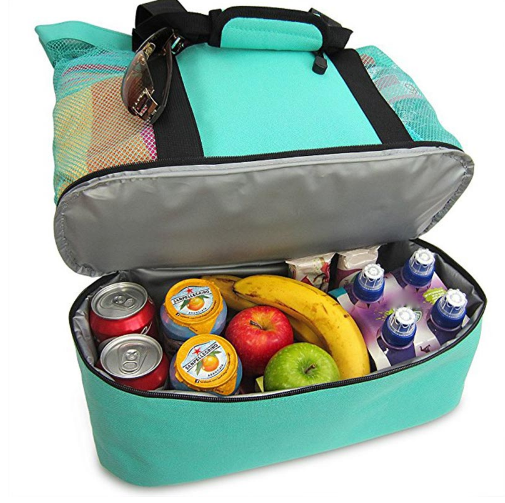 Large Capacity Canvas Single Shoulder Srorage Bag Double Layer Outdoor Travel Picnic Bag Lunch Box   With Zipper
