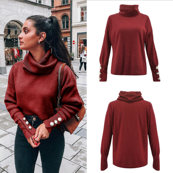 High collar sweater loose knit top