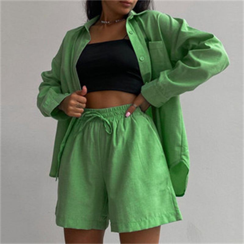 Single Button Short Sleeve Shirt  Shorts Suit