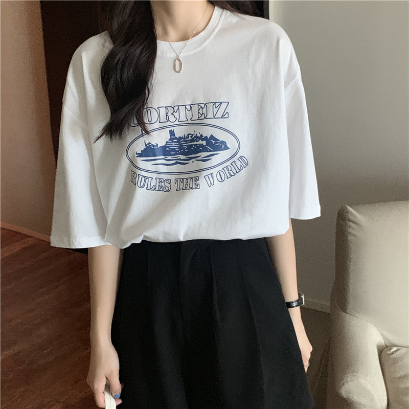 Short-sleeved T-shirt Loose Harajuku Style Top Bottoming Shirt