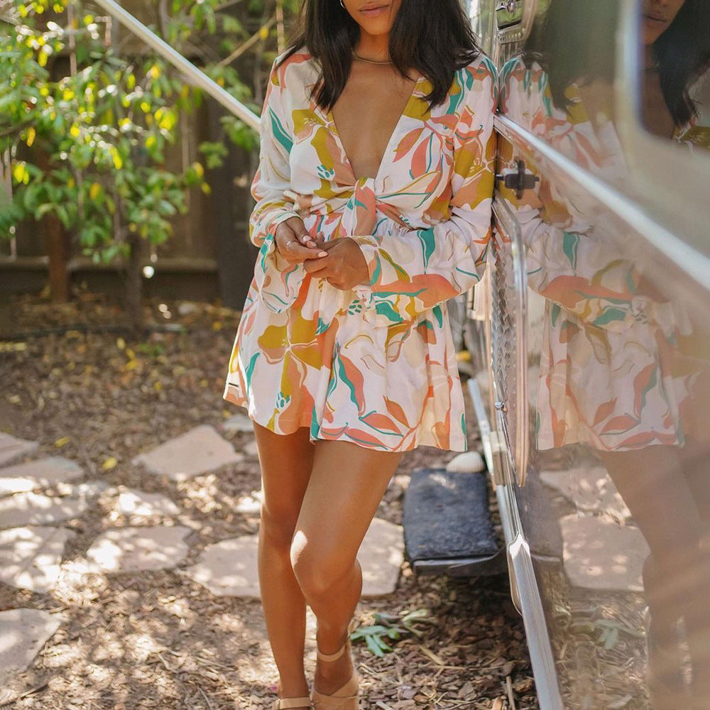 Fashion Printed Long-Sleeved Seaside Vacation Leisure Suit