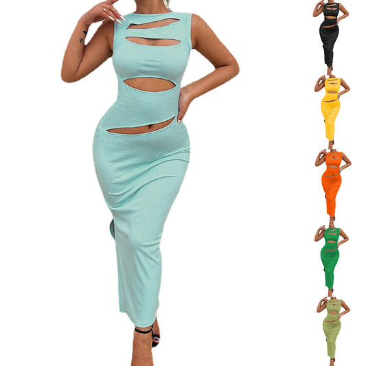 Cutout Irregular Backless Sleeveless Knit Dress