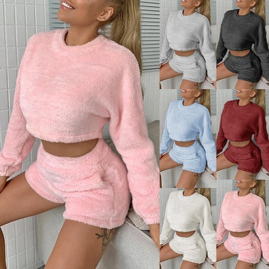 Two-piece round neck long sleeve shorts