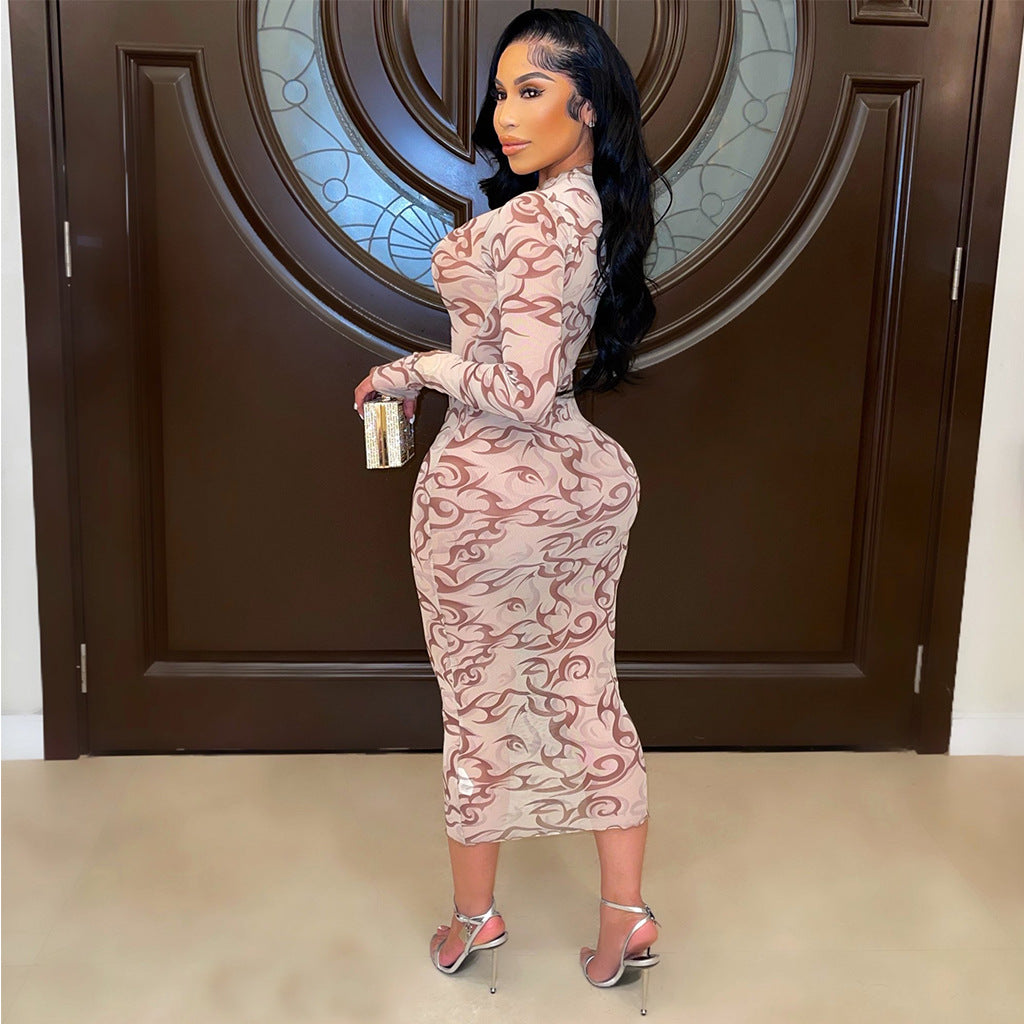 Mesh Print Fashion Versatile Dress