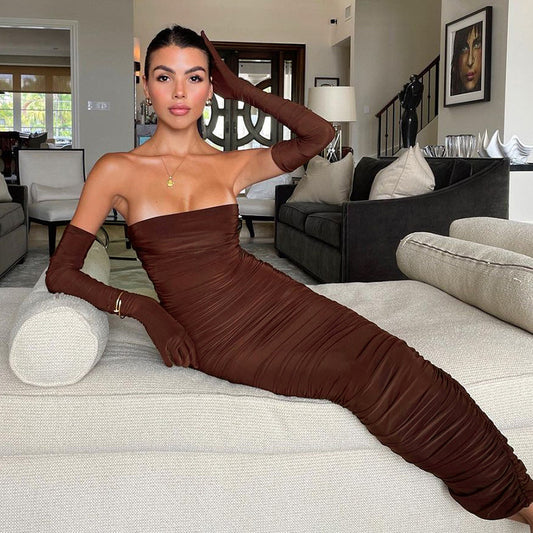 Women's Long Sleeve Slim Pleated Dress