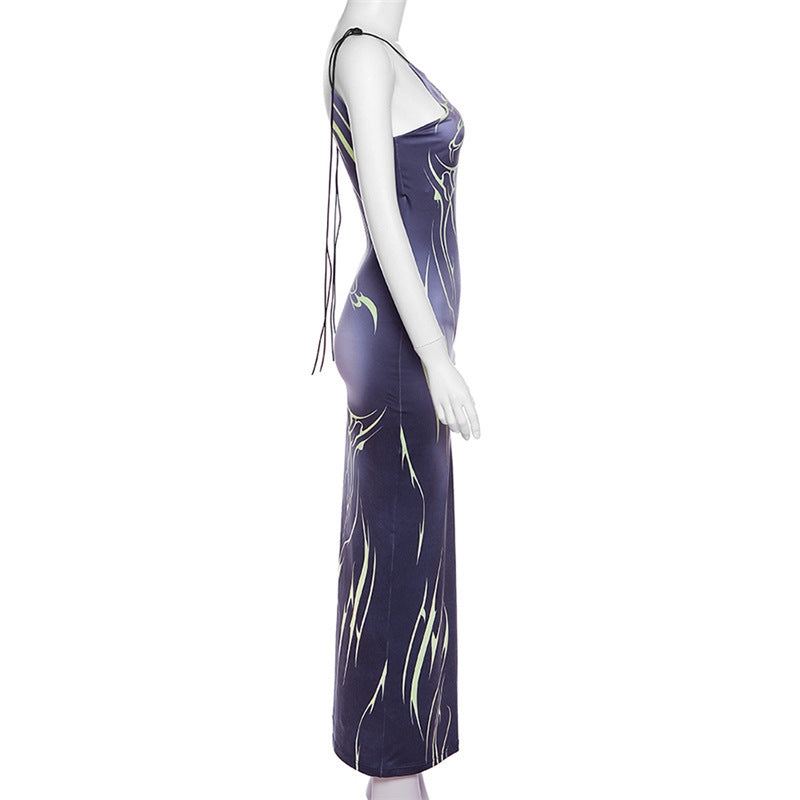 Quality Commuter Suspender Print Slim-fitting Buttock Dress