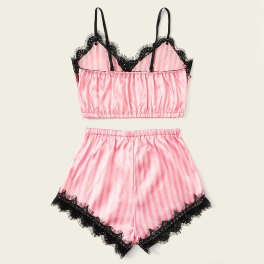 Foreign Trade Sexy Underwear  Satin Striped Underwear Lace Sexy Bra Set