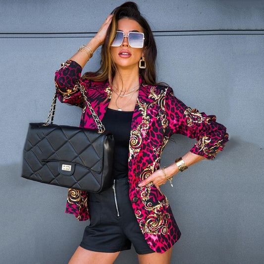 Spring New European And American Women's Long-sleeved Lapel Printed Blazer