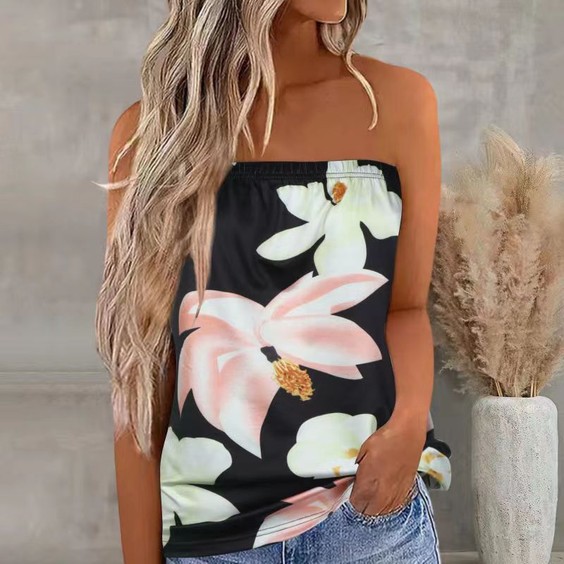 Women's Printed Tank Top Wrap Chest T-Shirt