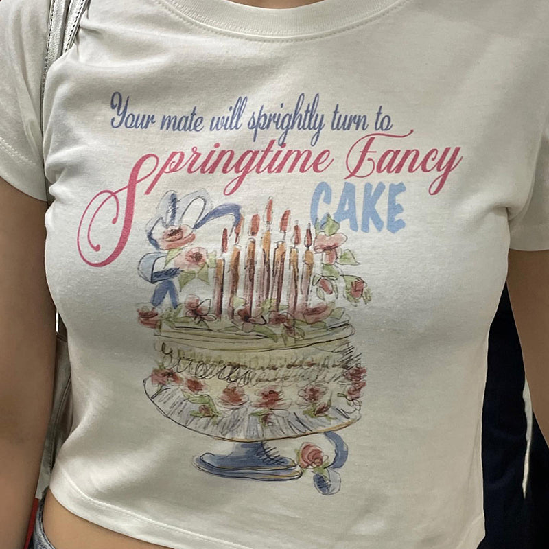 Cute Color Lead Printing Round Neck Short-sleeved T-shirt