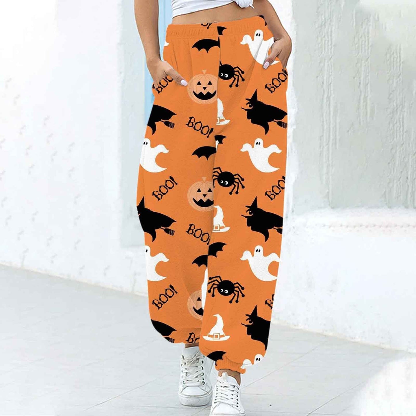 Women's Fashion Loose Halloween Funny Print Ankle Banded Pants