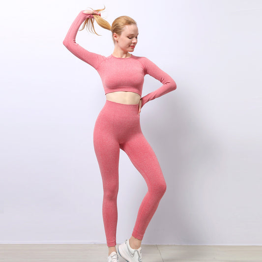 Running Sports Fitness Clothes Long-sleeved Top Women's Slim Peach Hip Yoga Pants Little Yoga Clothes Suit