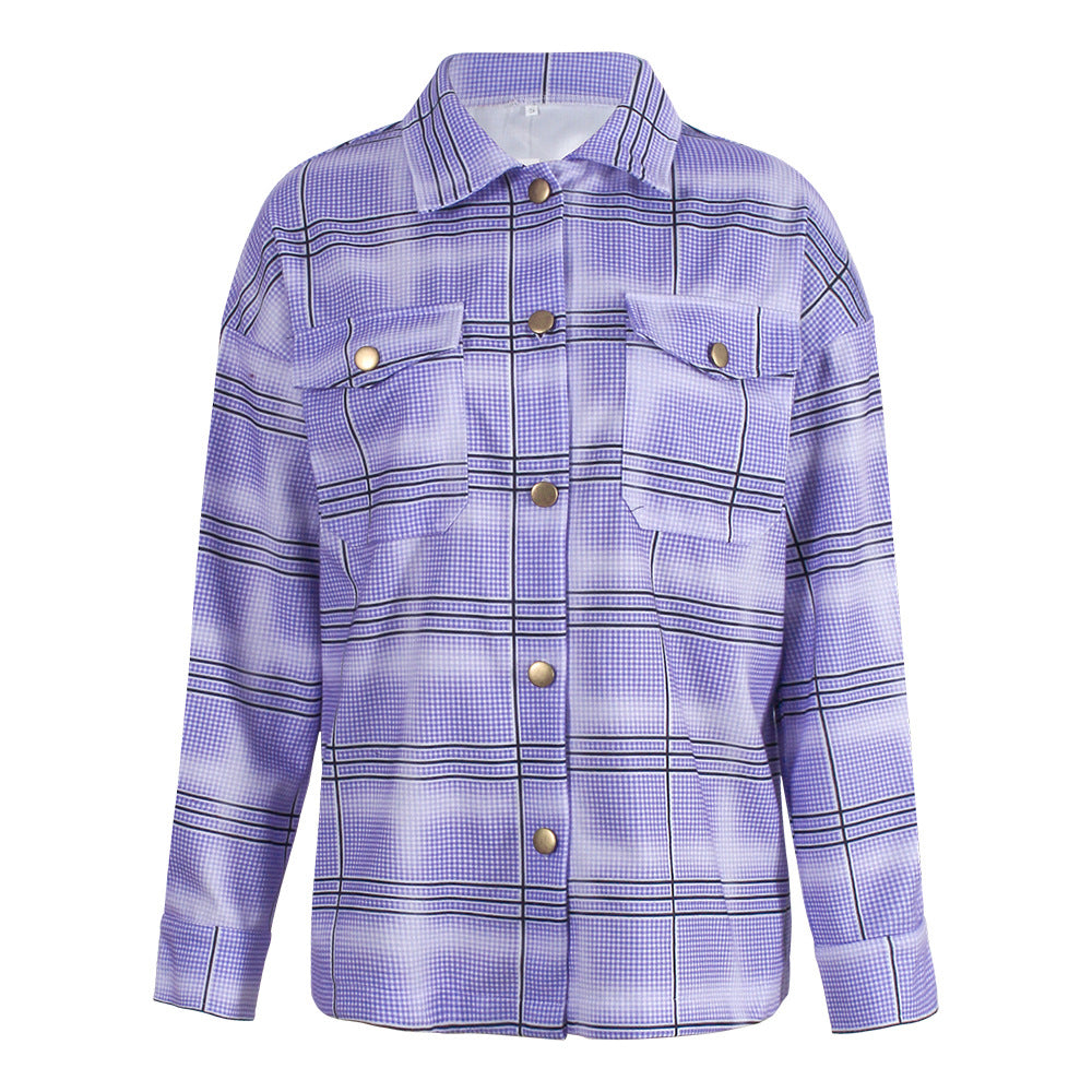 Check Printed Long Sleeve Cardigan Single-breasted Casual Jacket