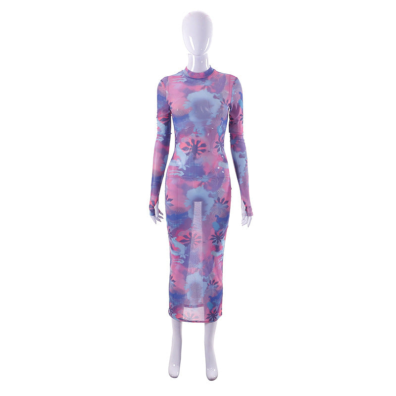 Gauze Printed Casual Long Dress
