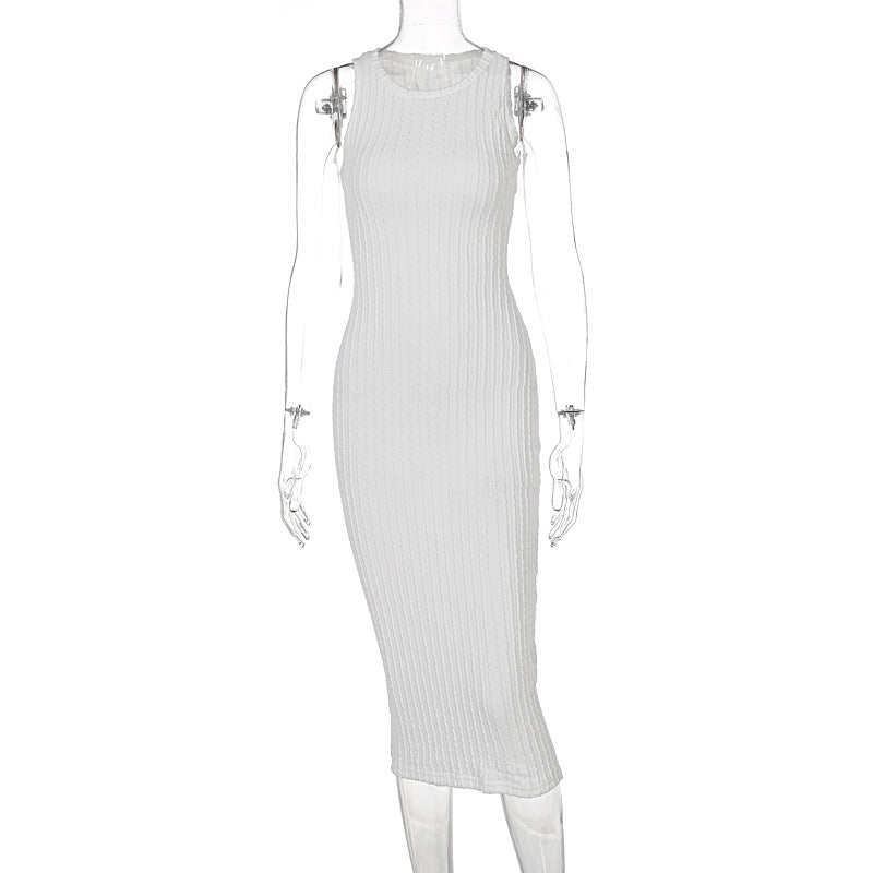 Autumn Fashion Casual Knitted Sleeveless Round Neck Dress Women