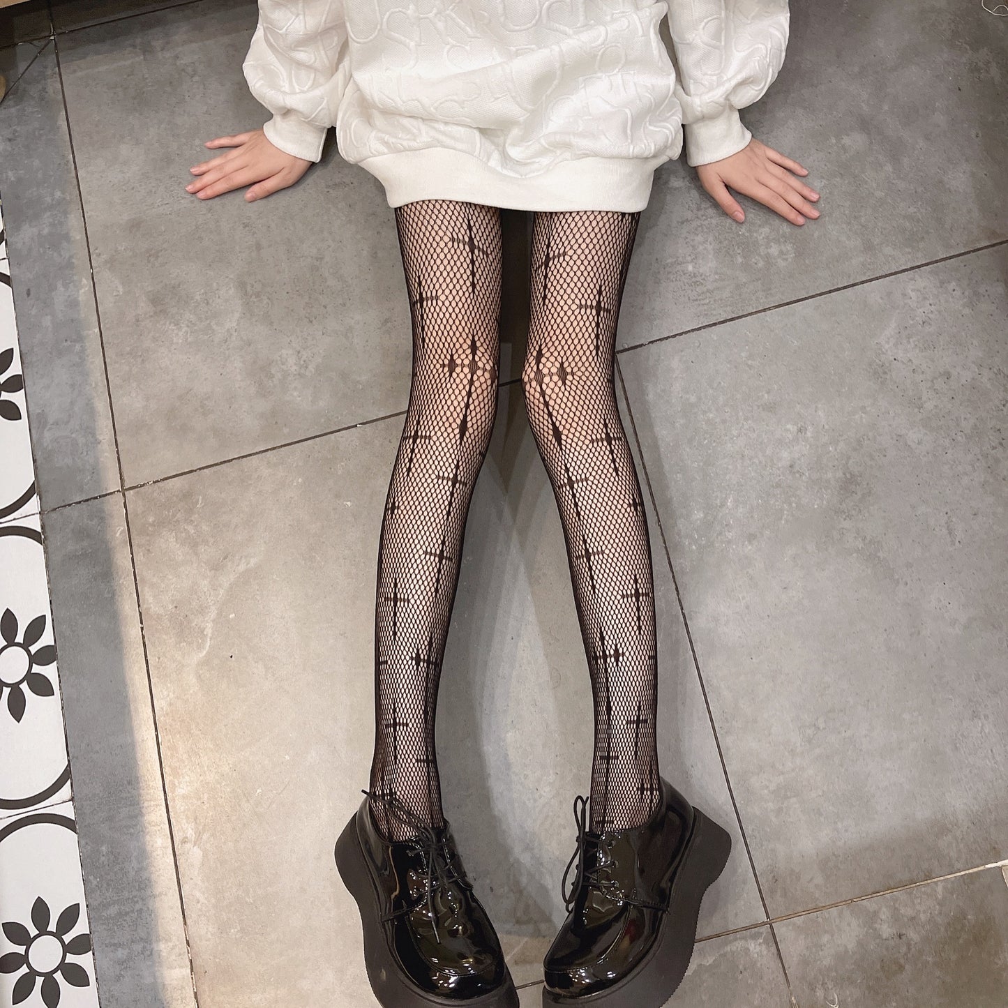 Dark Gothic Lolita Cross Fishnet Stockings Pantyhose