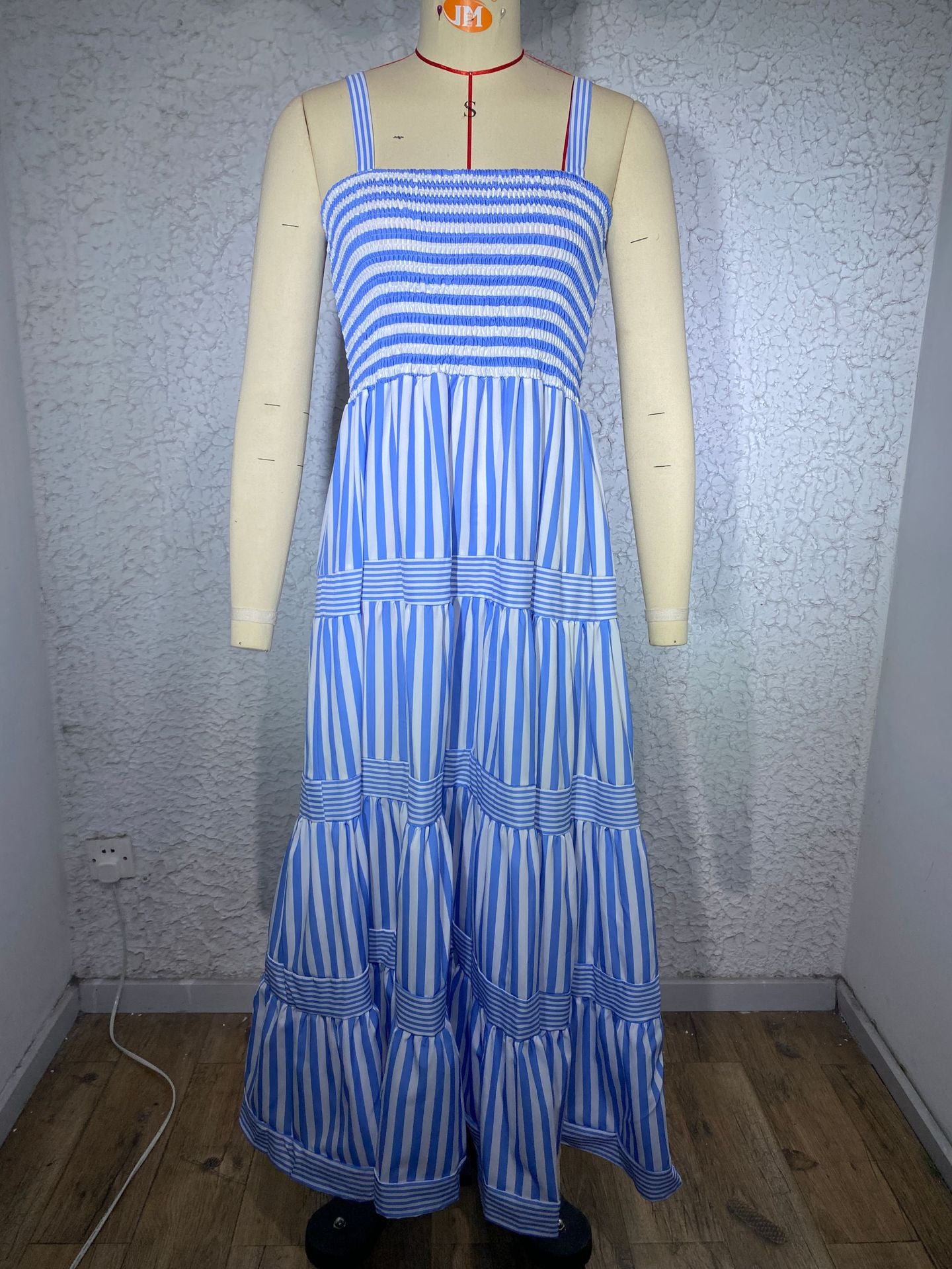 Striped Printed Suspenders Waist-tight Holiday Dress Women