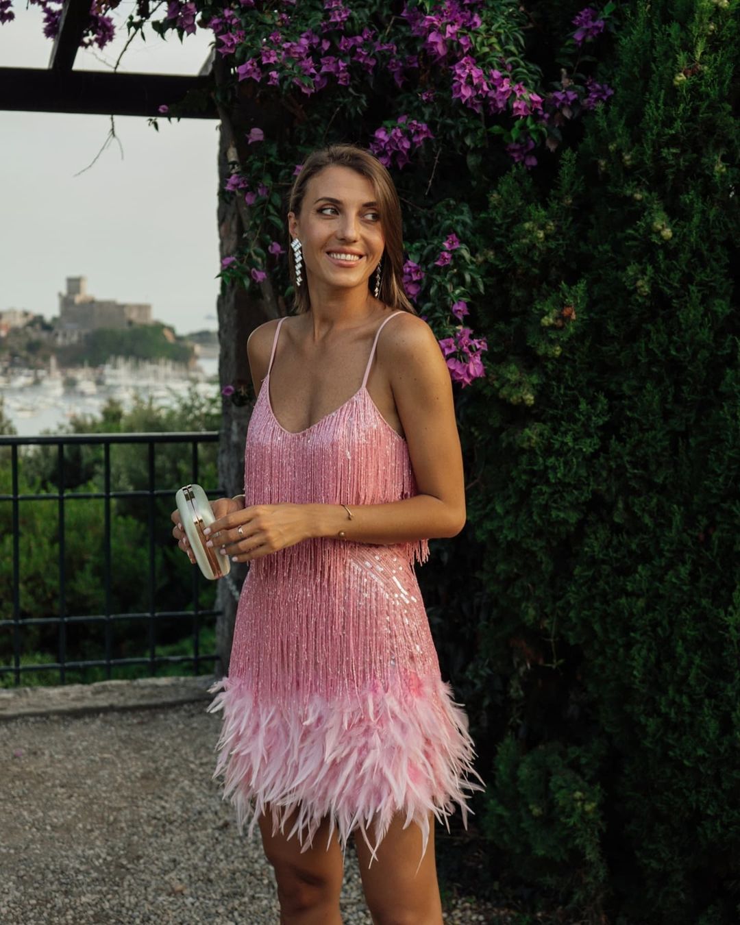 Fashion Fringed Sequined Feather Stitching Dress