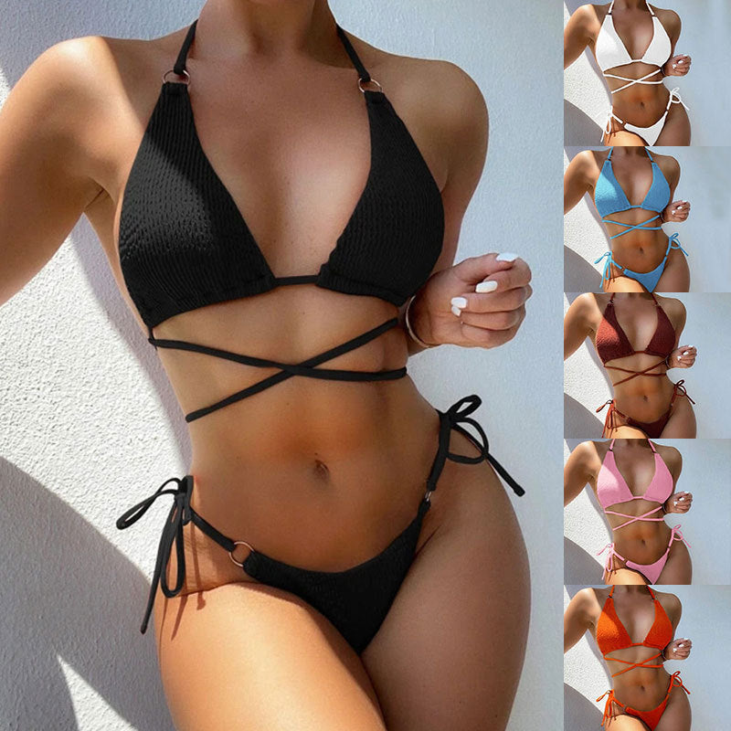 Bikini Solid Color European And American Split Swimsuit Women