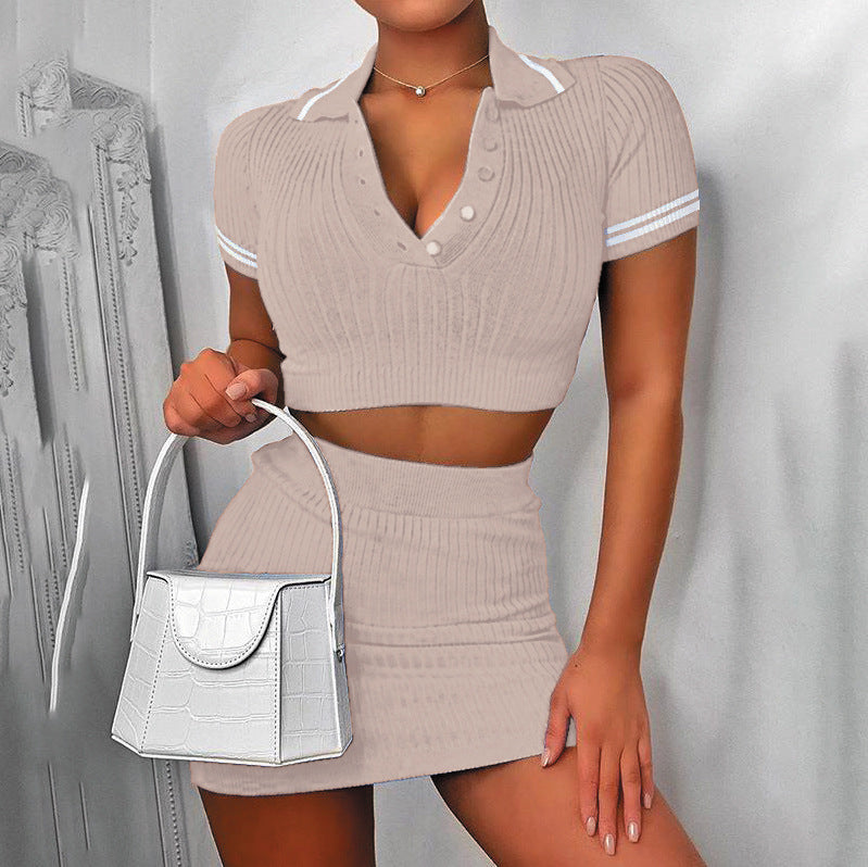 European And American Skirt Cropped Sweater Two-piece Set