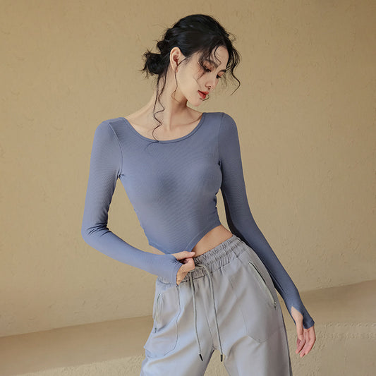 Women's Fashionable Simple Pure Color Ribbon Chest Pad Long Sleeve Top