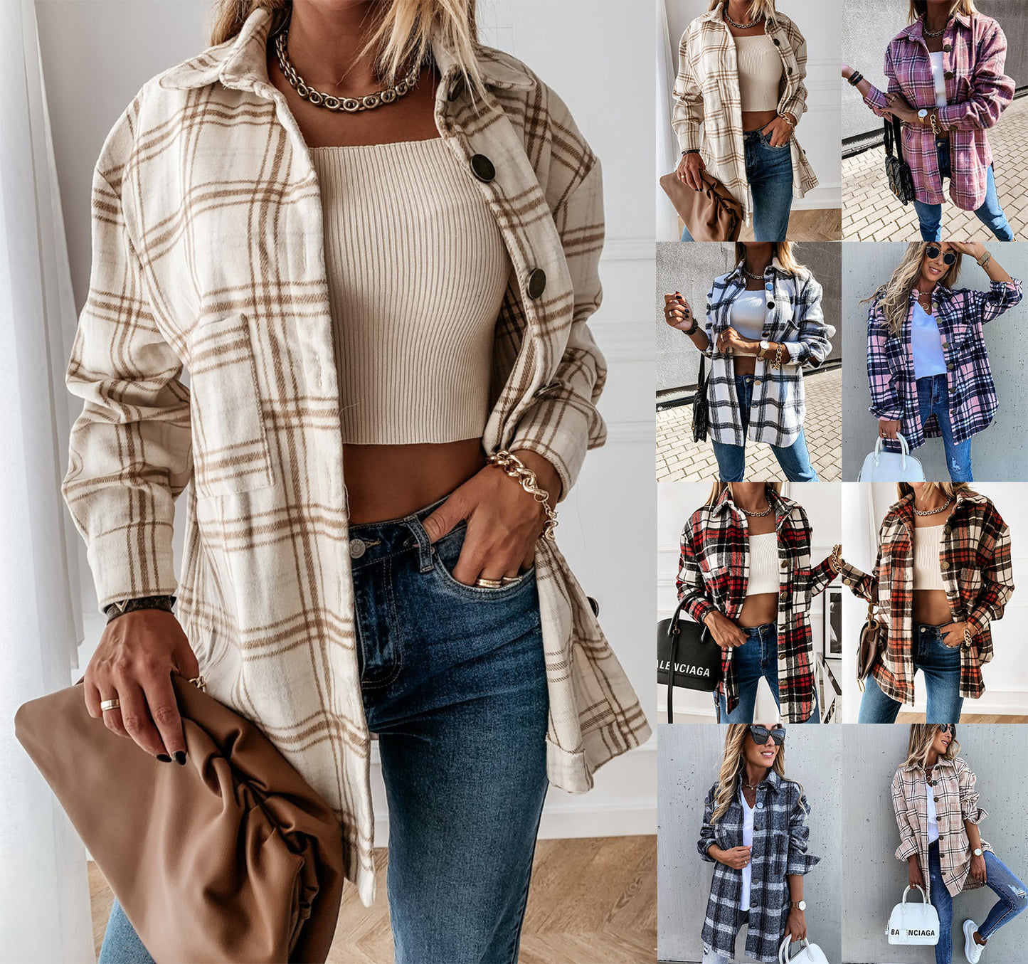 Loose Casual Retro Plaid Long-sleeved Shirt