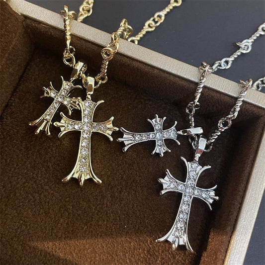 Temperament 100 Pair With Double Cross Long Necklace Female