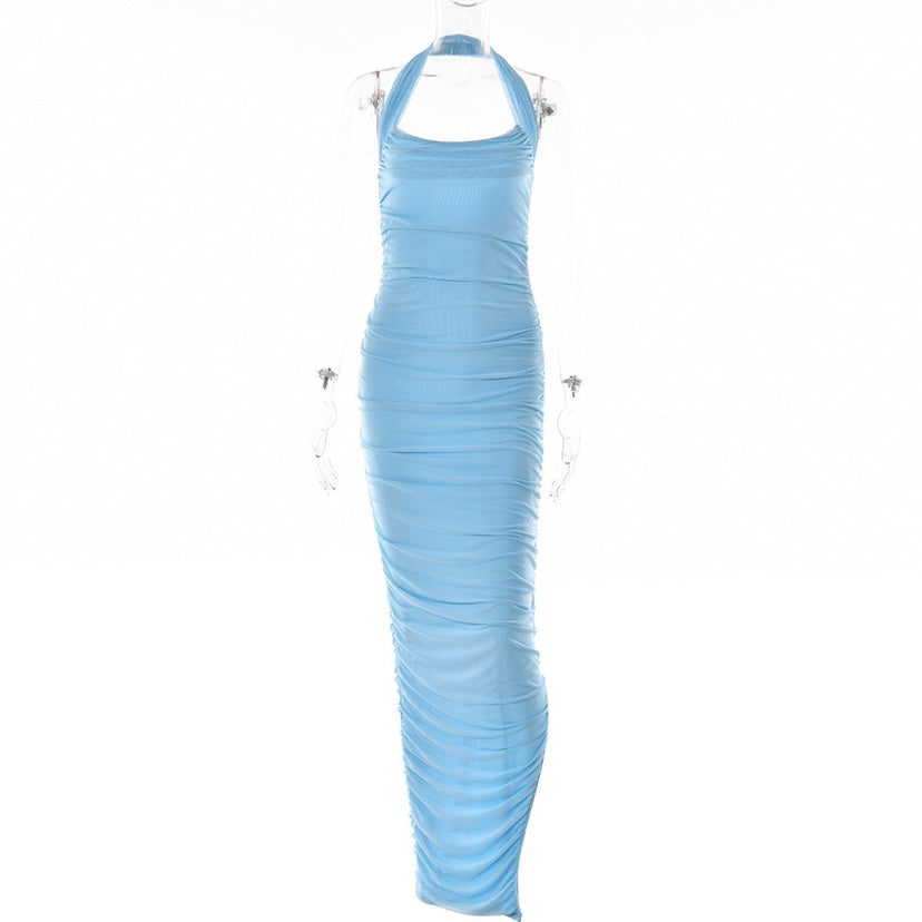 Women's Bra Pleated Elastic Slim Neck Dress