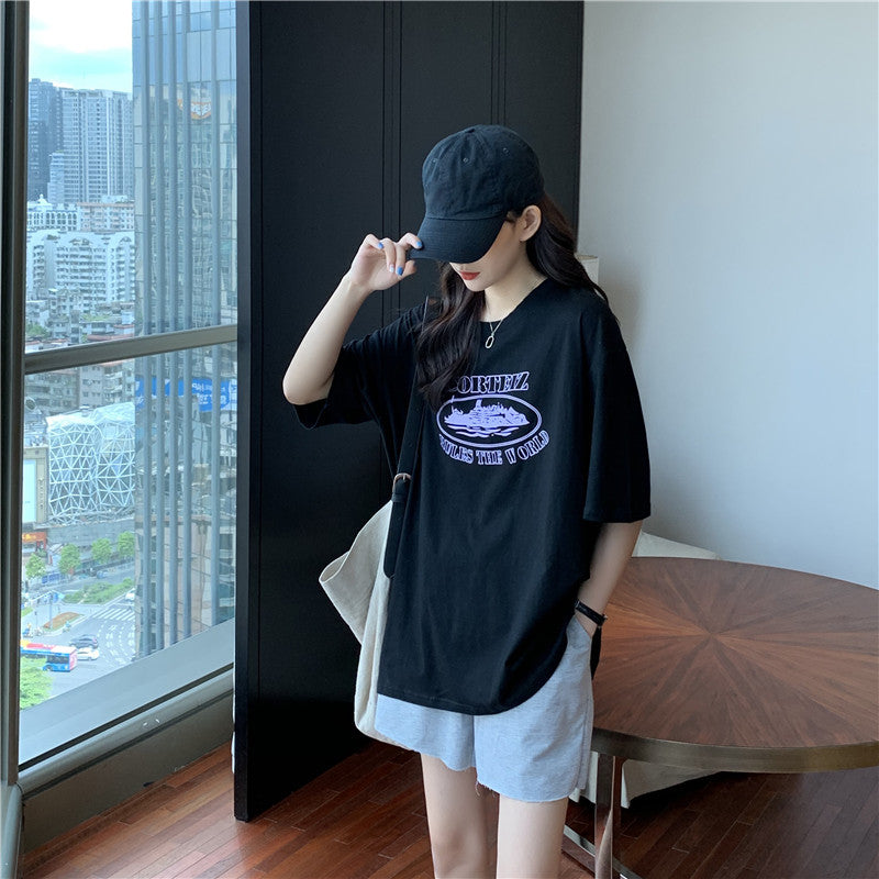 Short-sleeved T-shirt Loose Harajuku Style Top Bottoming Shirt