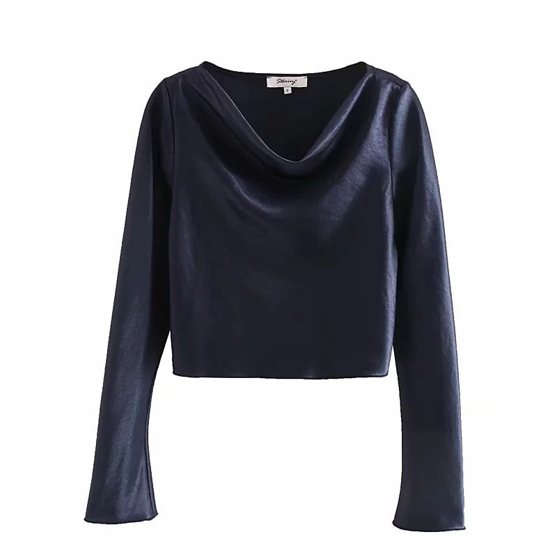 Long sleeve short T-shirt + satin skirt casual suit