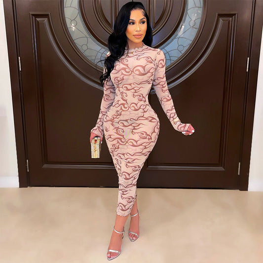 Mesh Print Fashion Versatile Dress