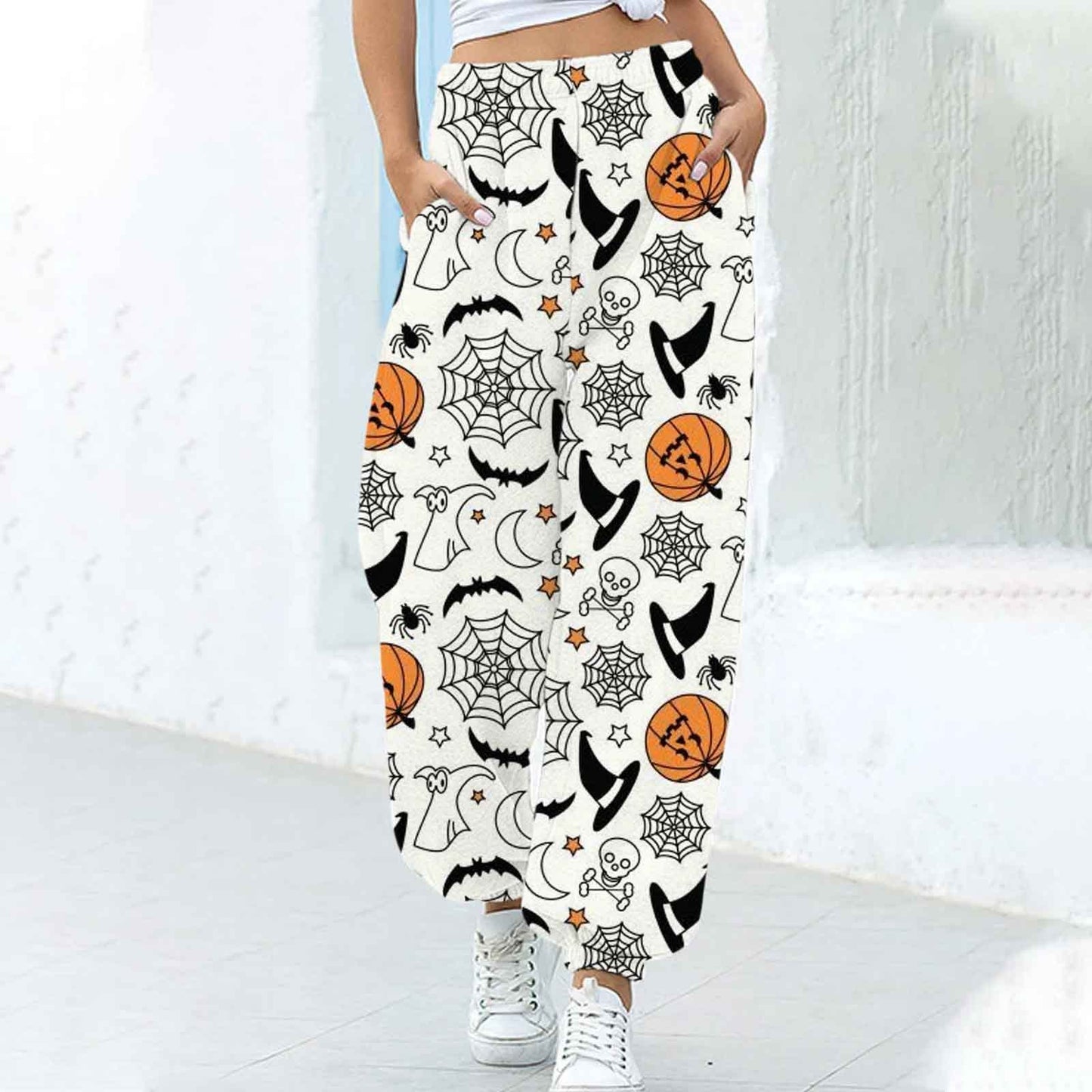 Women's Fashion Loose Halloween Funny Print Ankle Banded Pants