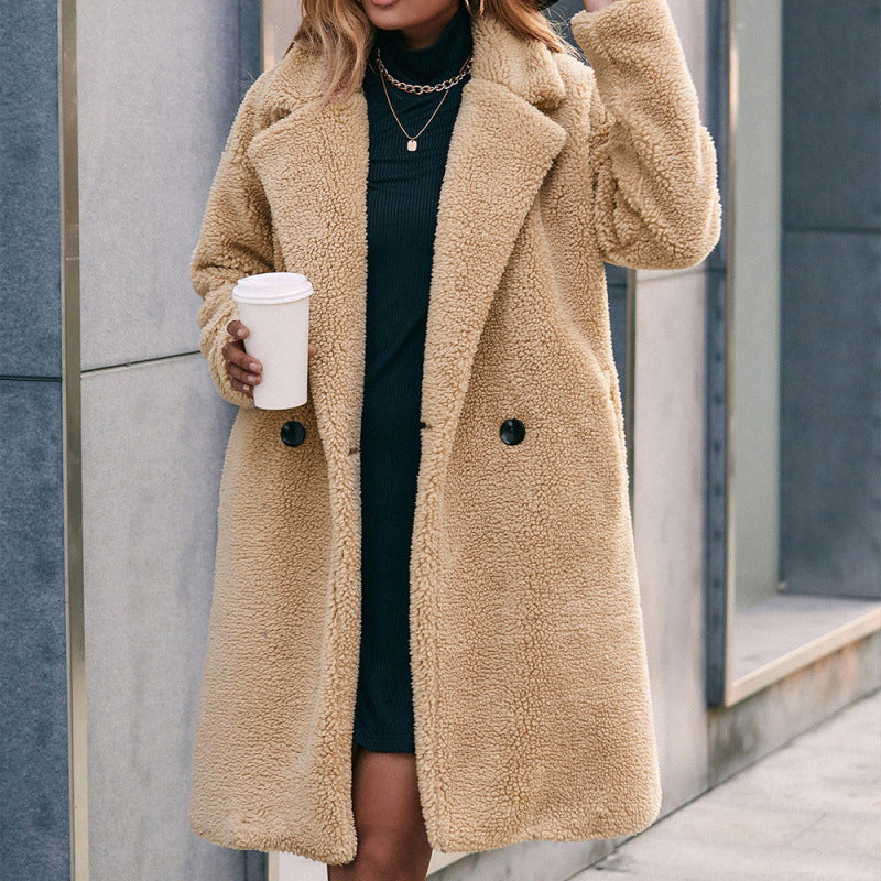 Loose Mid-length Plush Trench Coat