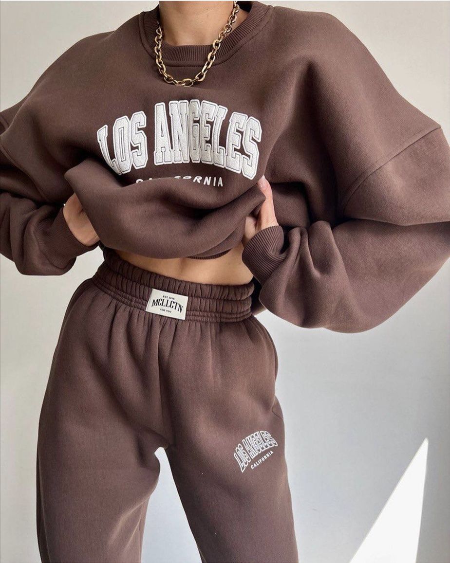 Women's Casual Printed Letter Sweater Sports Suit