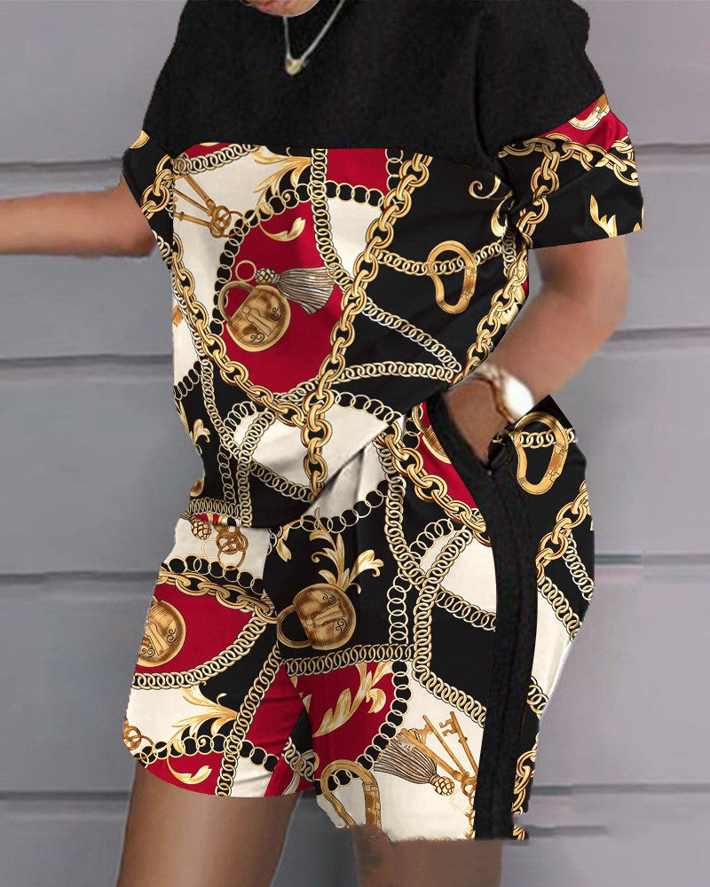 Women's New Printed Short Sleeve Casual Set