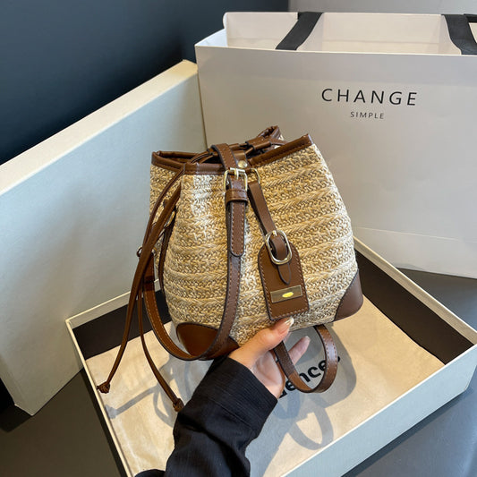 Summer Korean Straw Plaited Pull-belt Simple Beach Weaving Shoulder Messenger Bag