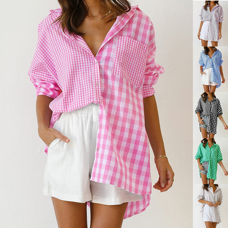 Women's Long-sleeved Shirt Fashion Loose Casual Plaid Shirt