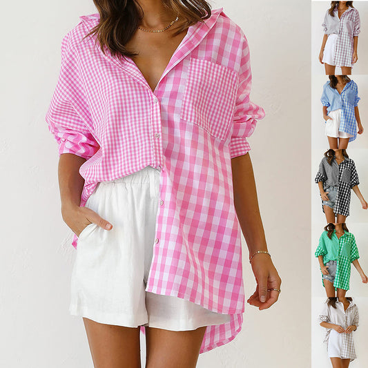 Women's Long-sleeved Shirt Fashion Loose Casual Plaid Shirt