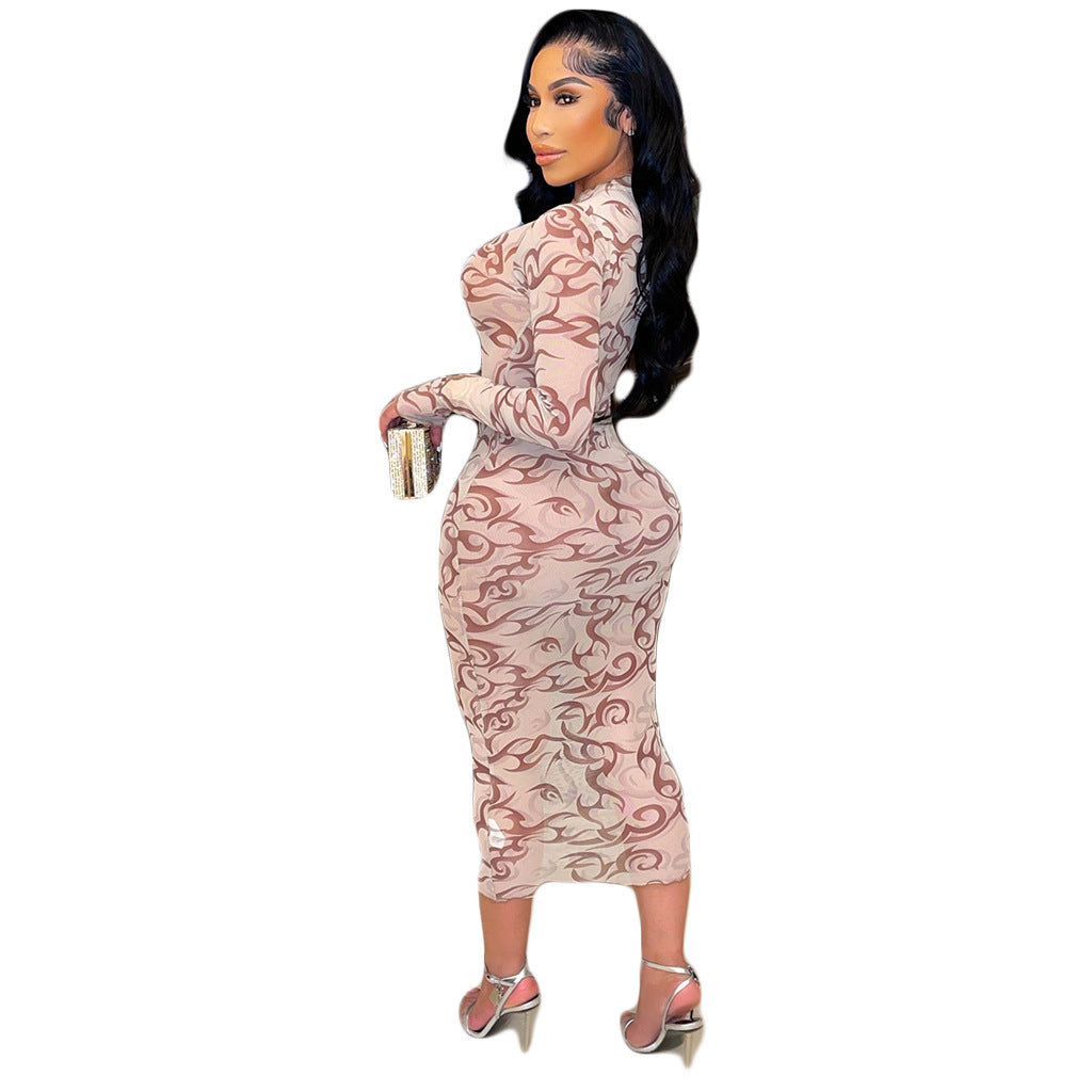 Mesh Print Fashion Versatile Dress