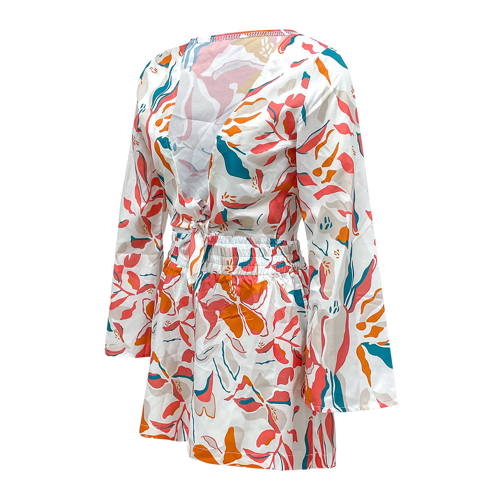Fashion Printed Long-Sleeved Seaside Vacation Leisure Suit